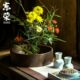 陶瓷花盆家居茶洗花器 饰摆件水培日式 粗陶复古禅意中式 插花客厅装