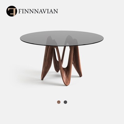 芬纳维亚 意式黑胡桃极简艺术餐桌实木圆饭桌(geometr.ic几何)