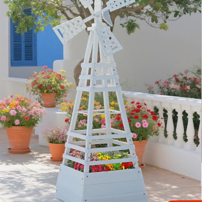 室外庭院风车攀缘l藤花架房屋阳台实木地板架园艺玫瑰植物攀缘架