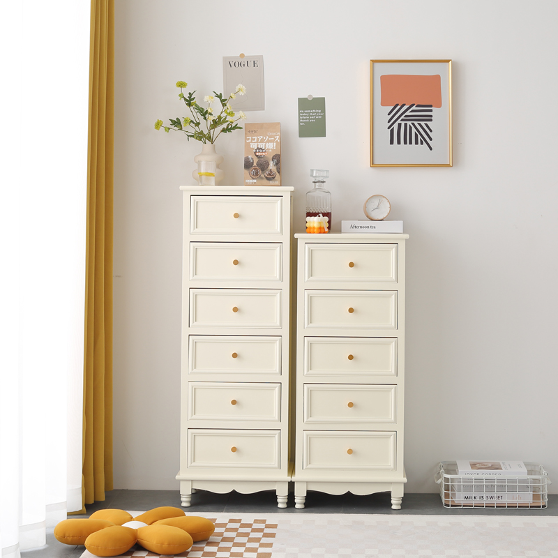 实木奶油风夹缝柜抽屉式收纳柜斗柜家用客厅沙R发储物边柜整装包