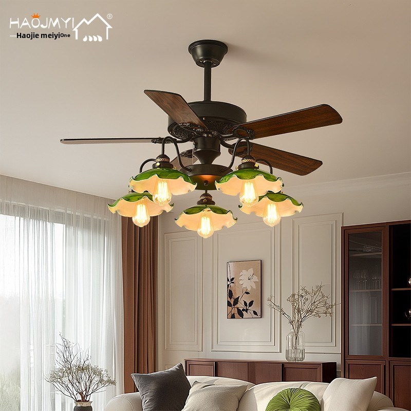 美式复古怀旧旗袍老上海餐厅酒吧咖啡厅民宿绿色玻璃客厅风扇灯