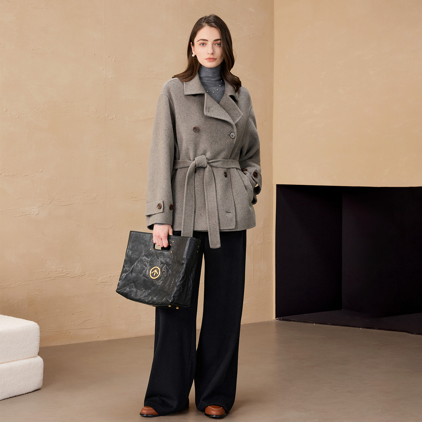 秋冬新款苏力双面毛呢大衣外套