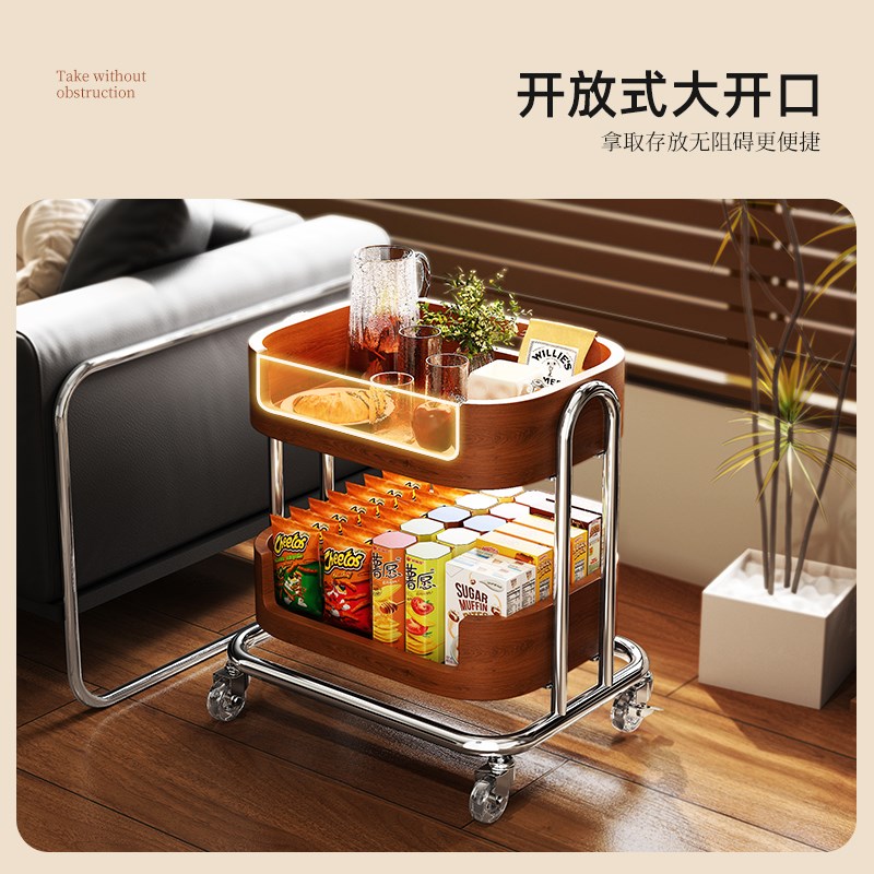 中古风小推车客厅沙发边几茶几可移动带轮储物架零食水果置物架子