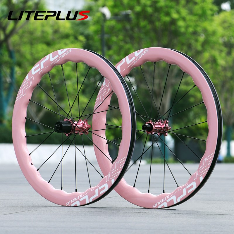 LITEPLUS折叠车碳纤维波浪轮组20寸451碟煞小轮折叠改装碳刀轮毂