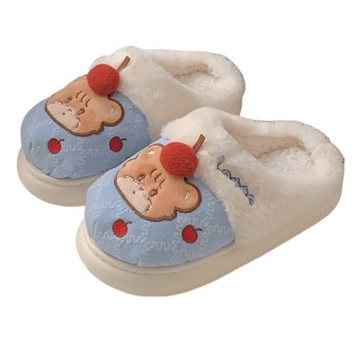 细细条 樱桃小熊棉拖鞋女士室内保暖防滑mikko联名可爱冬季毛毛鞋