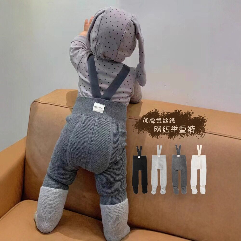 新款婴儿背带连裤袜秋冬袜子女童儿童加绒加厚宝宝打底婴童裤