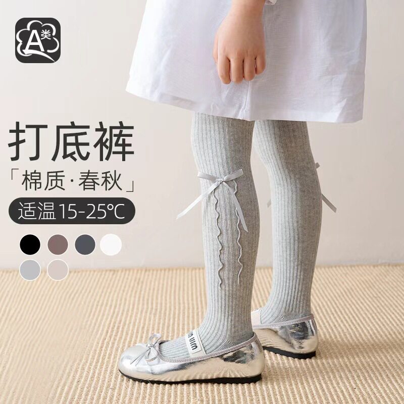 春秋女童连体连裤袜蝴蝶结设计