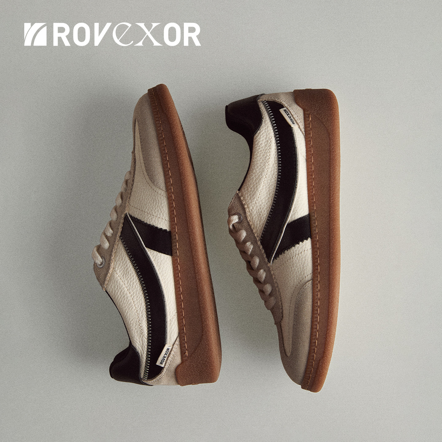 ROVEXOR 2#跑道｜26早春新品摔纹牛皮多材质拼接男女款厚底德训鞋,流行男鞋,德训鞋,淘宝优惠券,粉丝福利购,淘宝优惠卷