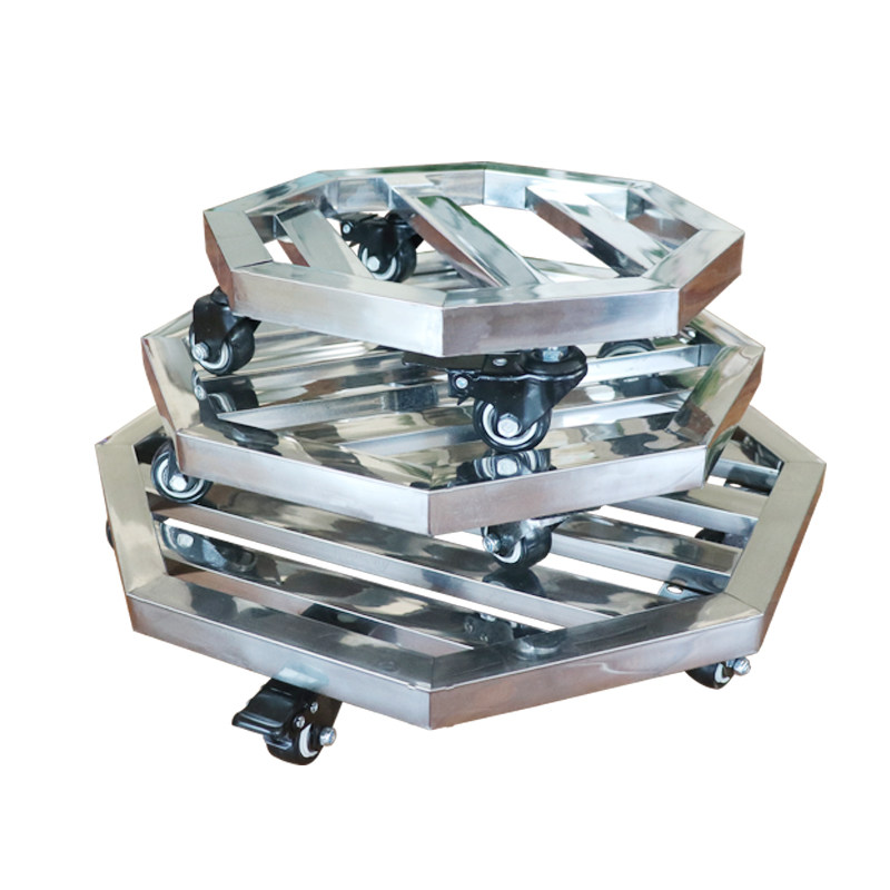 不锈钢菱形圆长方形八角形花盆托盘万向轮移动置物架带轮盆景底座