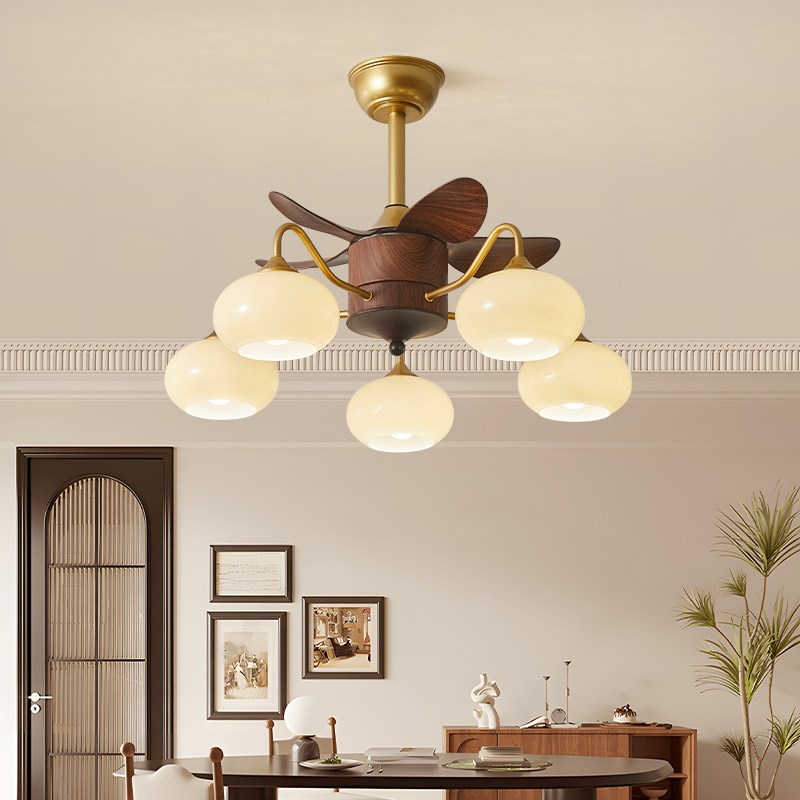 中古风客厅风扇灯复古家用餐厅吊扇灯2024年新款卧室电风扇吊灯