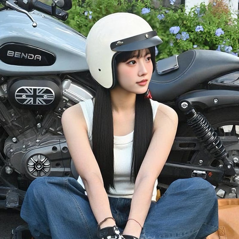 覆古安全帽女士机车3c认证四季通用4分之3半盔男马达车安全帽