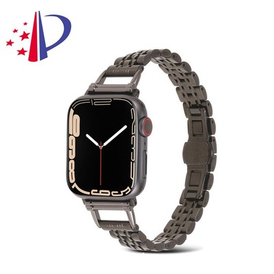 适用applewatch8苹果手表新款方扣不锈钢细七珠钢带表带iwatch6/5