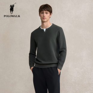 POLOWALK圆V领针织衫男25秋季新款保罗男装宽松休闲通勤百搭毛衣