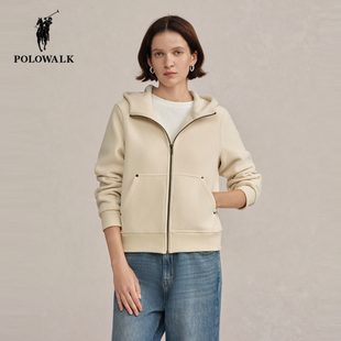 POLOWALK连帽摇粒绒外套女2025冬季新款保罗女装简约休闲百搭上衣
