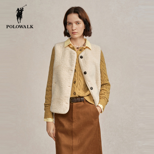 POLOWALK羊羔绒马甲女2025秋季新款保罗女装通勤保暖圆领背心外套