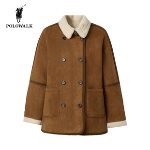 POLOWALK翻领外套女2025冬季新款保罗女装加绒保暖休闲复古风夹克