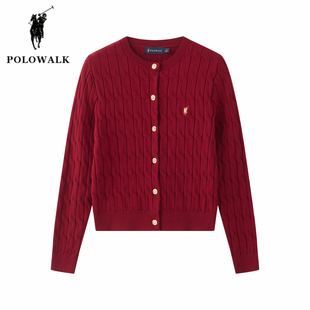 POLOWALK红色毛衣开衫女冬季新款新年本命年保罗女装圣诞针织外套