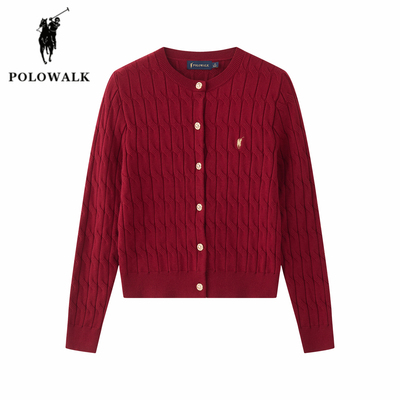 POLOWALK女装红色毛衣针织开衫