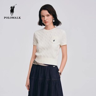 POLOWALK短袖针织衫女26年春季新款保罗女装简约百搭圆领绞花半袖