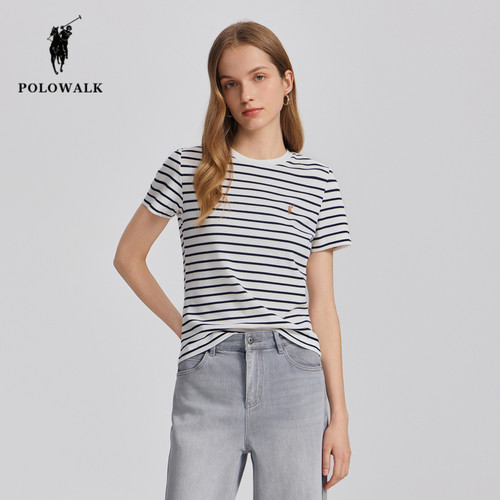 POLOWALK夏季新品条纹短袖t恤女
