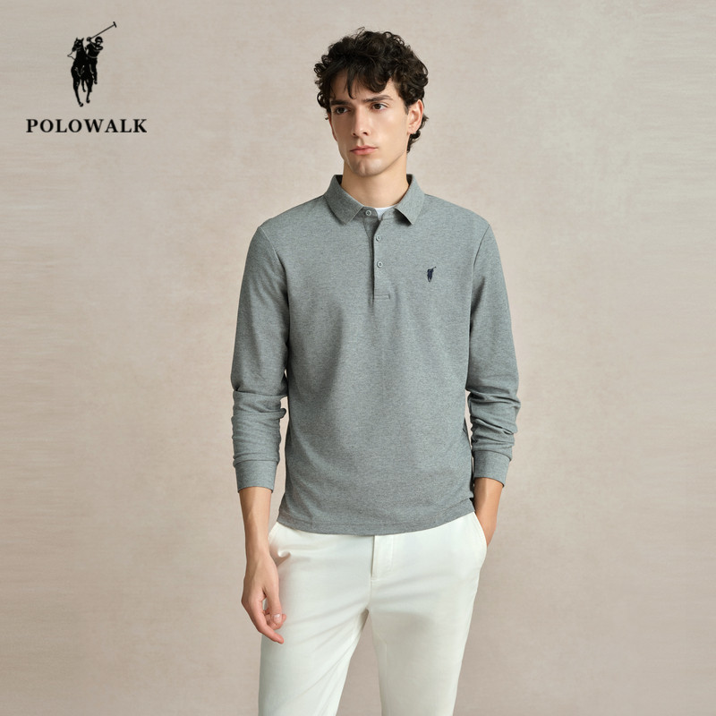 POLOWALK男士长袖polo衫25秋季新款保罗男装商务休闲纯色翻领t恤
