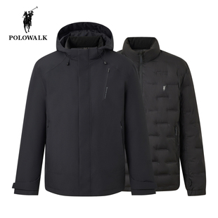 POLOWALK男士连帽羽绒服2025冬季新款保罗男装三合一保暖防风外套