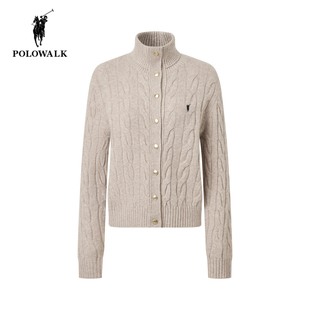 POLOWALK高领绞花羊毛衫女2025冬季新款保罗女装复古老钱风针织衫