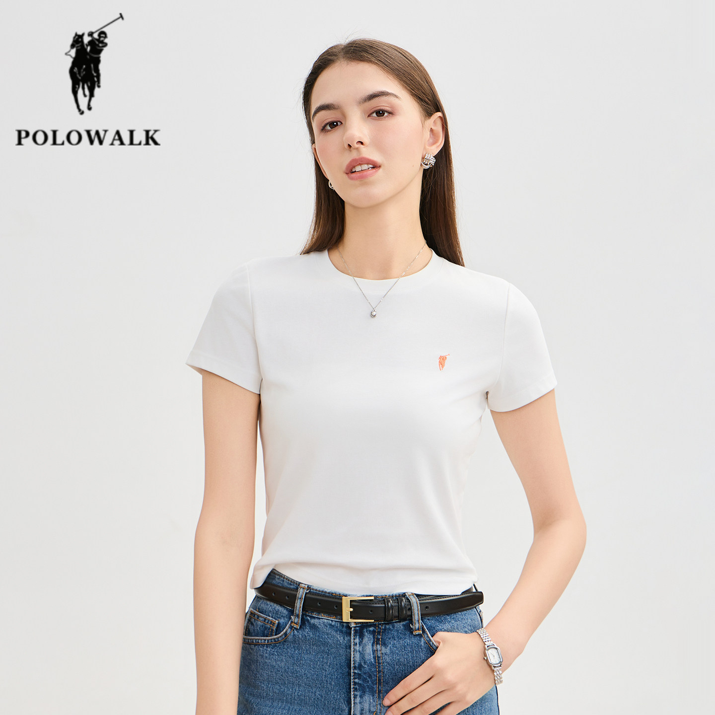 POLOWALK短袖T恤女夏季新款保罗女装运动休闲修身半袖打底衫上衣