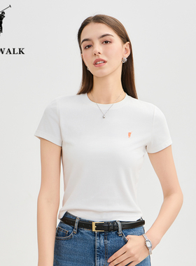 POLOWALK短袖T恤女26夏季新款保罗女装修身显瘦圆领半袖打底上衣