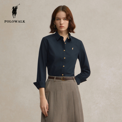 POLOWALK纯色长袖纯棉休闲衬衫女