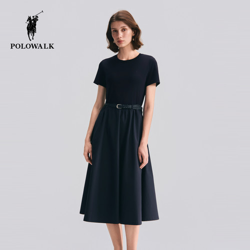 POLOWALK夏季新品圆领短袖连衣裙