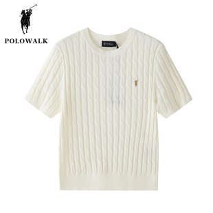 POLOWALK短袖针织衫女2026夏季新款保罗女装简约休闲圆领绞花半袖