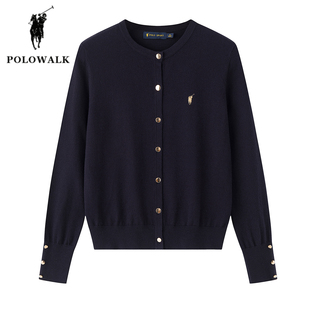 POLOWALK针织开衫女25秋季新款保罗女装简约休闲圆领毛衣轻薄外套