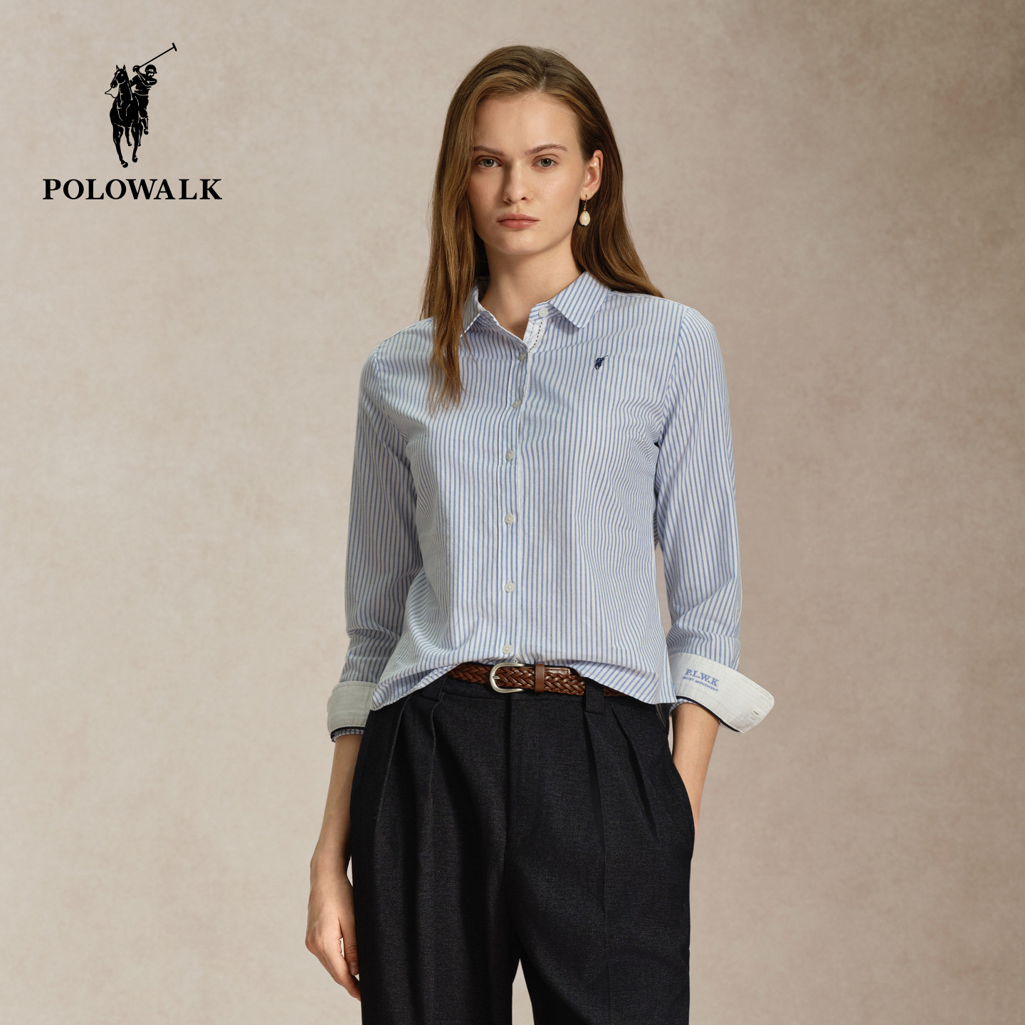 POLOWALK秋季新品条纹长袖衬衫女图片