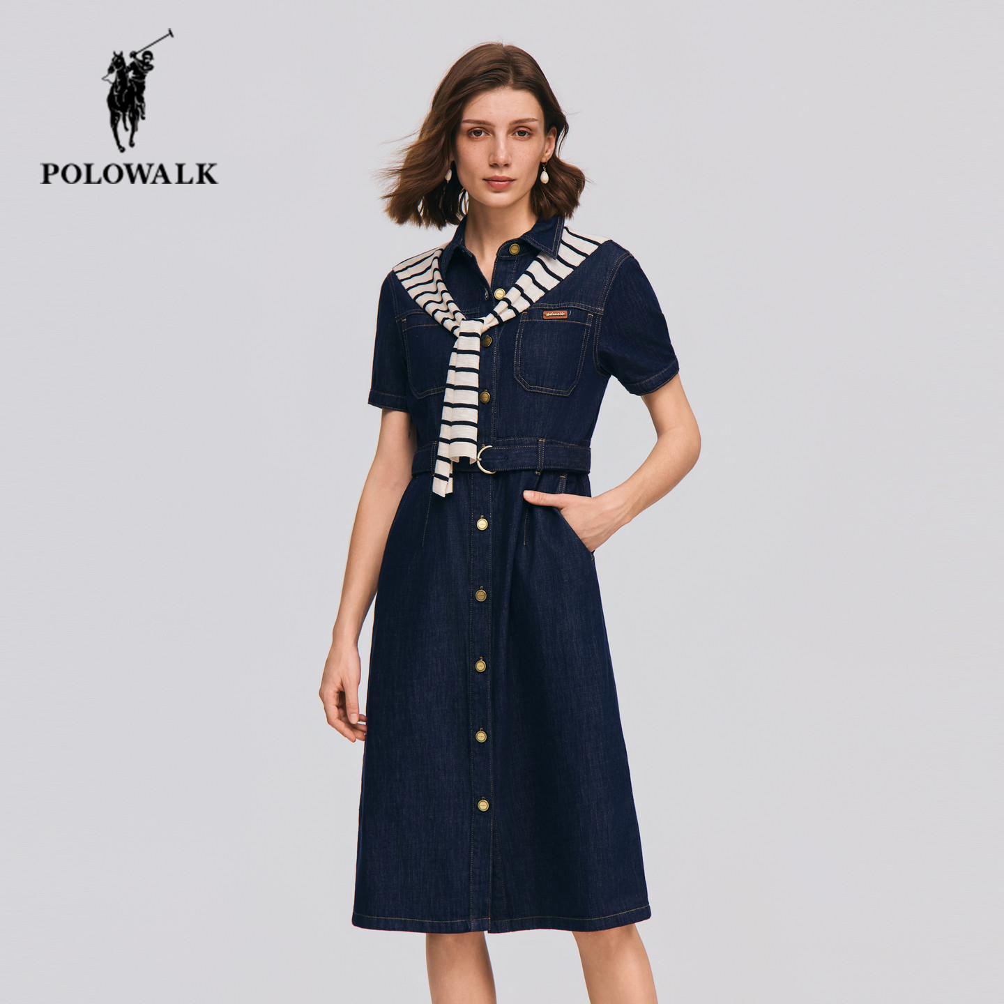 POLOWALK夏季新品短袖牛仔连衣裙图片