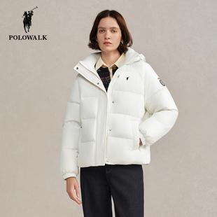 POLOWALK连帽羽绒服女25冬季新款保罗女装通勤保暖90绒短款面包服