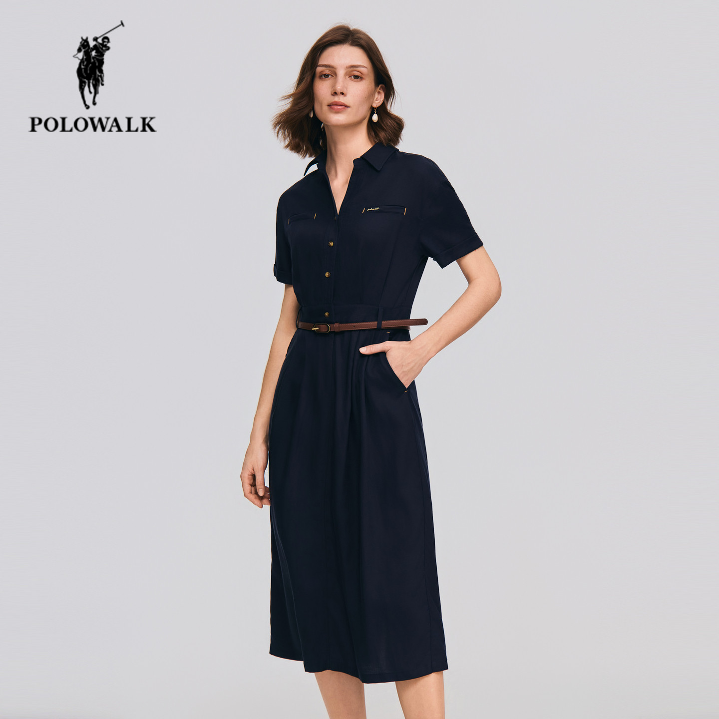 POLOWALK夏季新品翻领短袖连衣裙图片