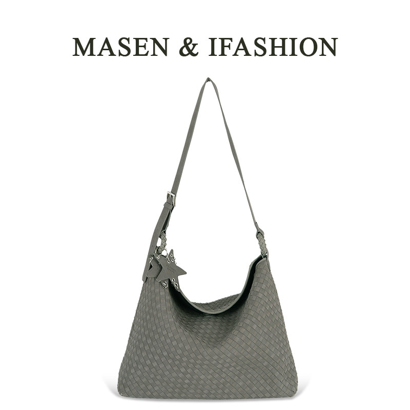 2025新款麂皮编织托特包大容量手工编织hobo包单肩斜挎包星星挂件