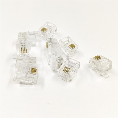安普纯铜电话水晶头四芯6p4c连接头AMP4芯RJ11电话线语音100镀金