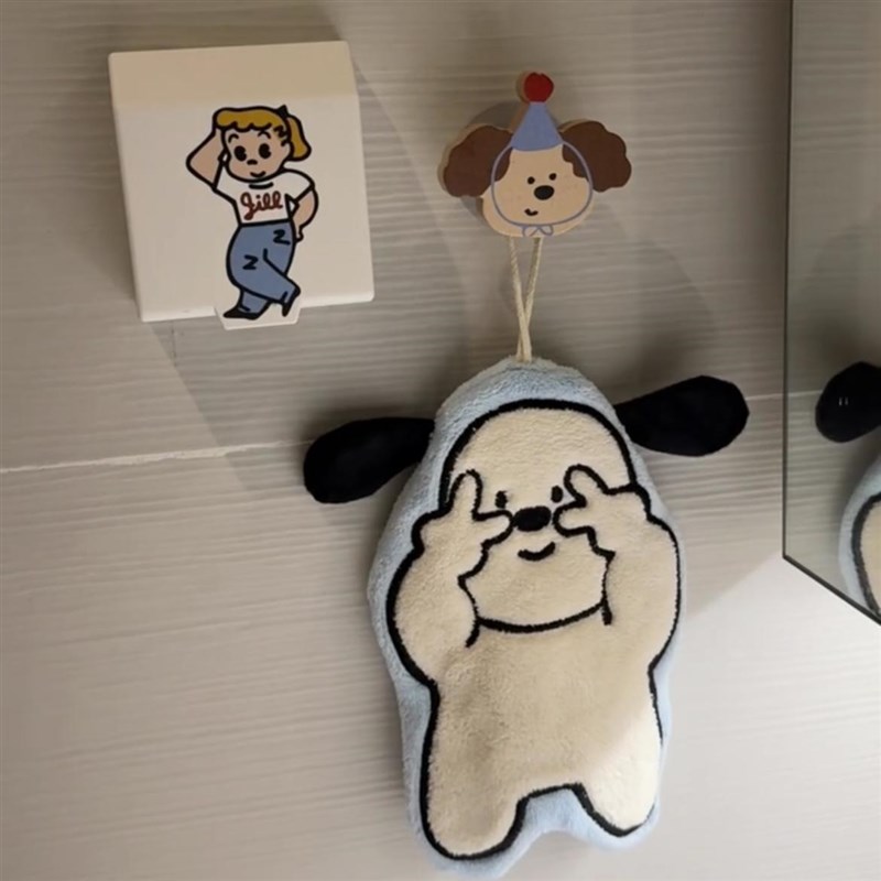 比耶小狗擦手巾挂式可爱卫生间吸水手巾厨房加厚速干防臭珊瑚绒