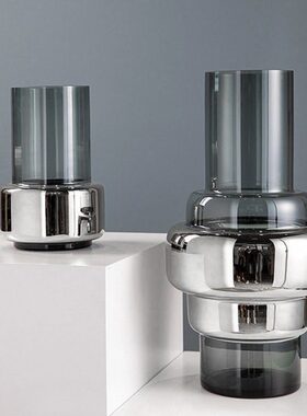 金镀花器灰色水培家居款玻璃花瓶桌面摆件电样板房北欧轻奢高落地