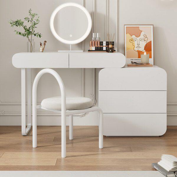 卧室收纳柜烤漆白色化妆桌现代简约一体小户型梳妆台风奶油法式