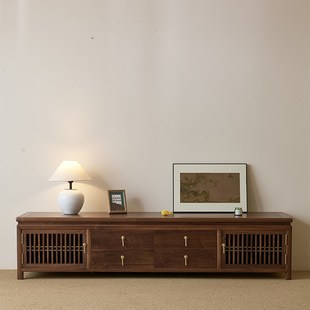 山拾久作新e中式 黑胡桃木实木电视柜组合墙柜地柜视听柜客厅简约