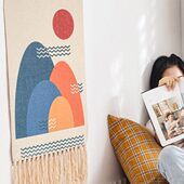 装 家 饰挂毯棉麻手工编织背景布蔓越挂画布艺民宿卧室流苏挂布日式