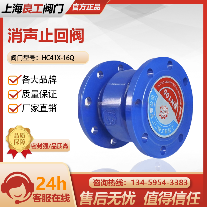 上海良工消声止回阀HC41X-16Q球墨铸铁止回阀DN50法兰止回阀DN100