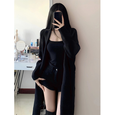 黑色超显瘦！慵懒风毛衣外套女秋冬高级感过膝中长款针织开衫上衣