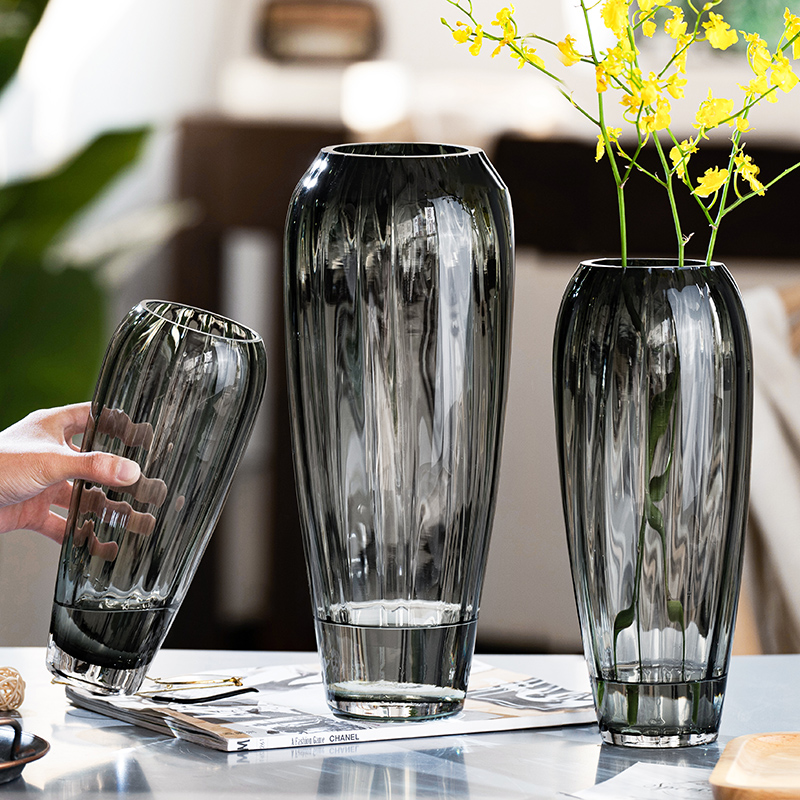 轻奢欧式创意简约花瓶装t饰摆件玻璃原J色水养水培插花鲜花客厅餐