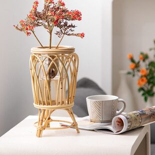 玻璃花瓶百合摆台餐桌干花花架富贵竹鲜花水养藤编摆件玫瑰套插花