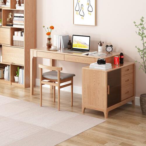 一体转角耳学习桌子实木书桌电脑桌l型家用卧室办公桐伸缩书柜