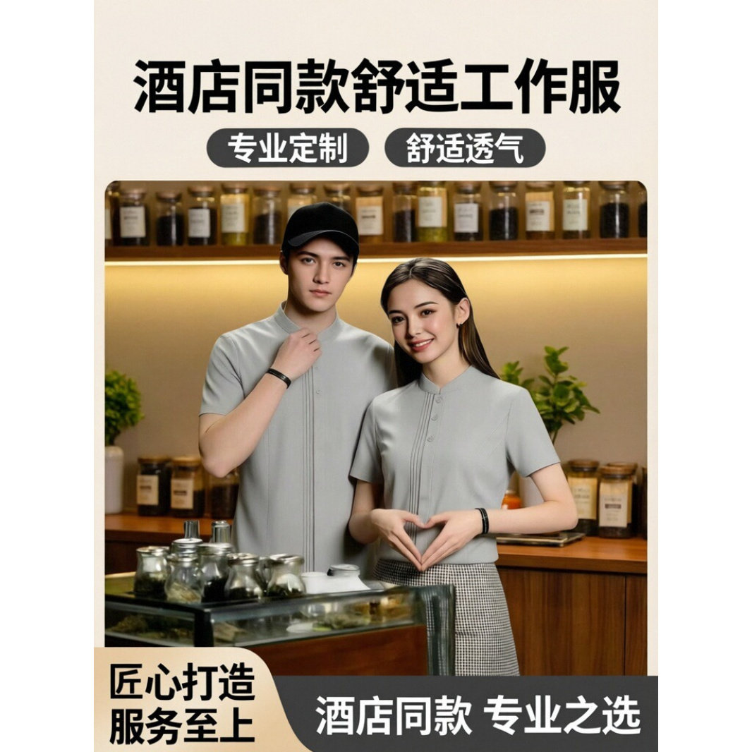 西餐厅服务员短袖工作服简约酒店烘焙咖啡馆奶茶店员工工作制服